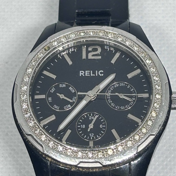 Relic Accessories - Relic ZR15563 Men's 3 Dial Water Resistant Black Tone Wristwatch New Battery